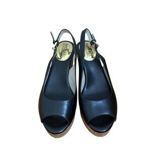 Michael Kors Black Peep-Toe Wedges